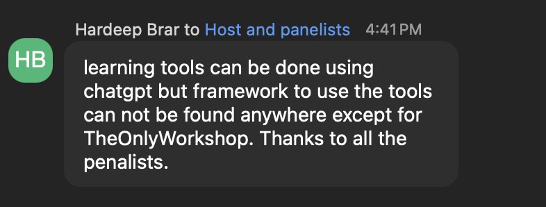 Hardeep Brar: the framework to use the tools can not be found anywhere except The Only Workshop.