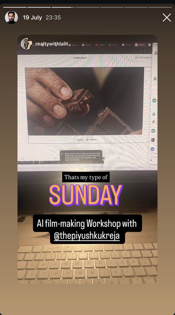 Instagram story by a learner: That&rsquo;s my type of Sunday: AI film-making workshop.