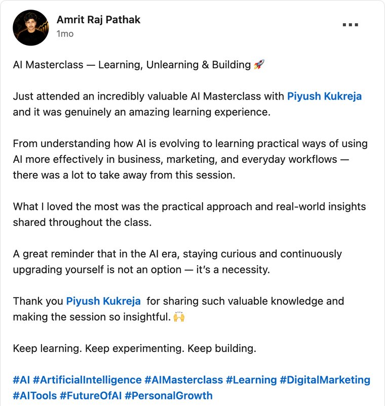 Amrit Raj Pathak&rsquo;s LinkedIn post about the workshop