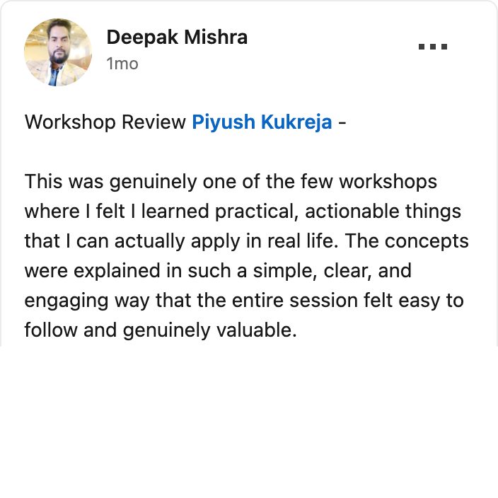 Deepak Mishra&rsquo;s LinkedIn post about the workshop