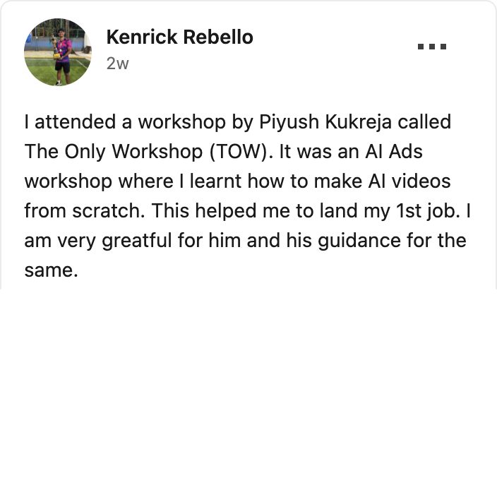 Kenrick Rebello&rsquo;s LinkedIn post about the workshop