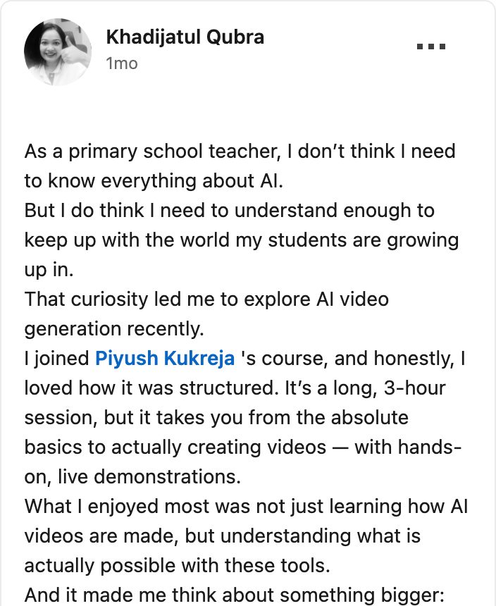Khadijatul Qubra&rsquo;s LinkedIn post about the workshop