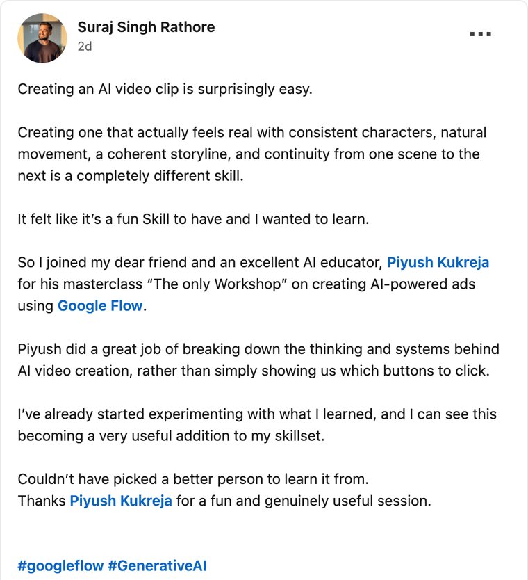 Suraj Singh Rathore&rsquo;s LinkedIn post about the workshop